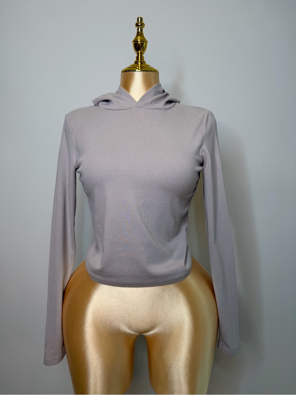 Wild Fable Gray Taupe Fitted Long Sleeve Hooded Top Size M